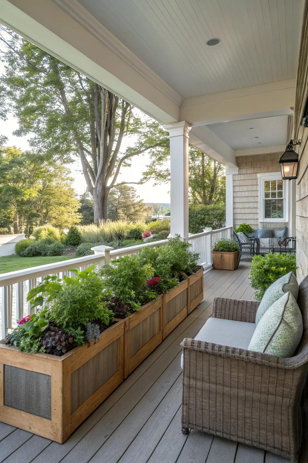A knee wall with built-in planters for a touch of nature.