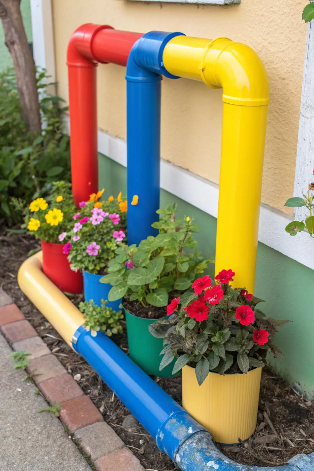 Transform your garden with a splash of color using vibrant PVC pipe displays.
