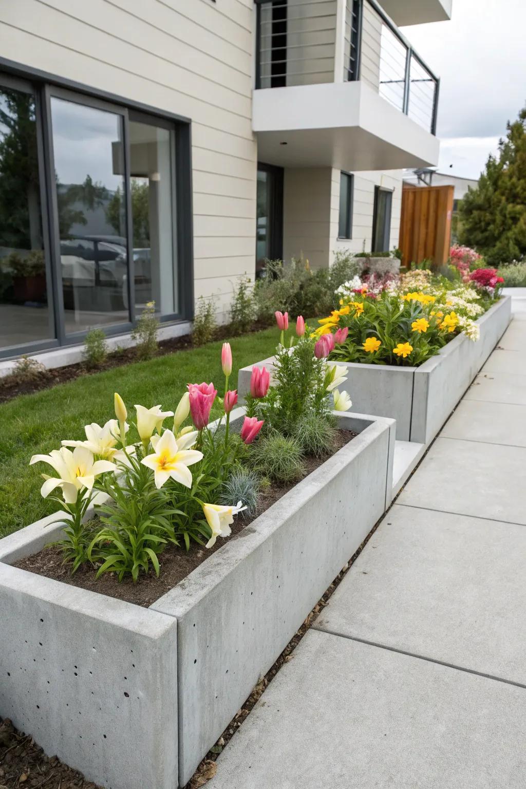Formed concrete plots present a refined, contemporary elegance.