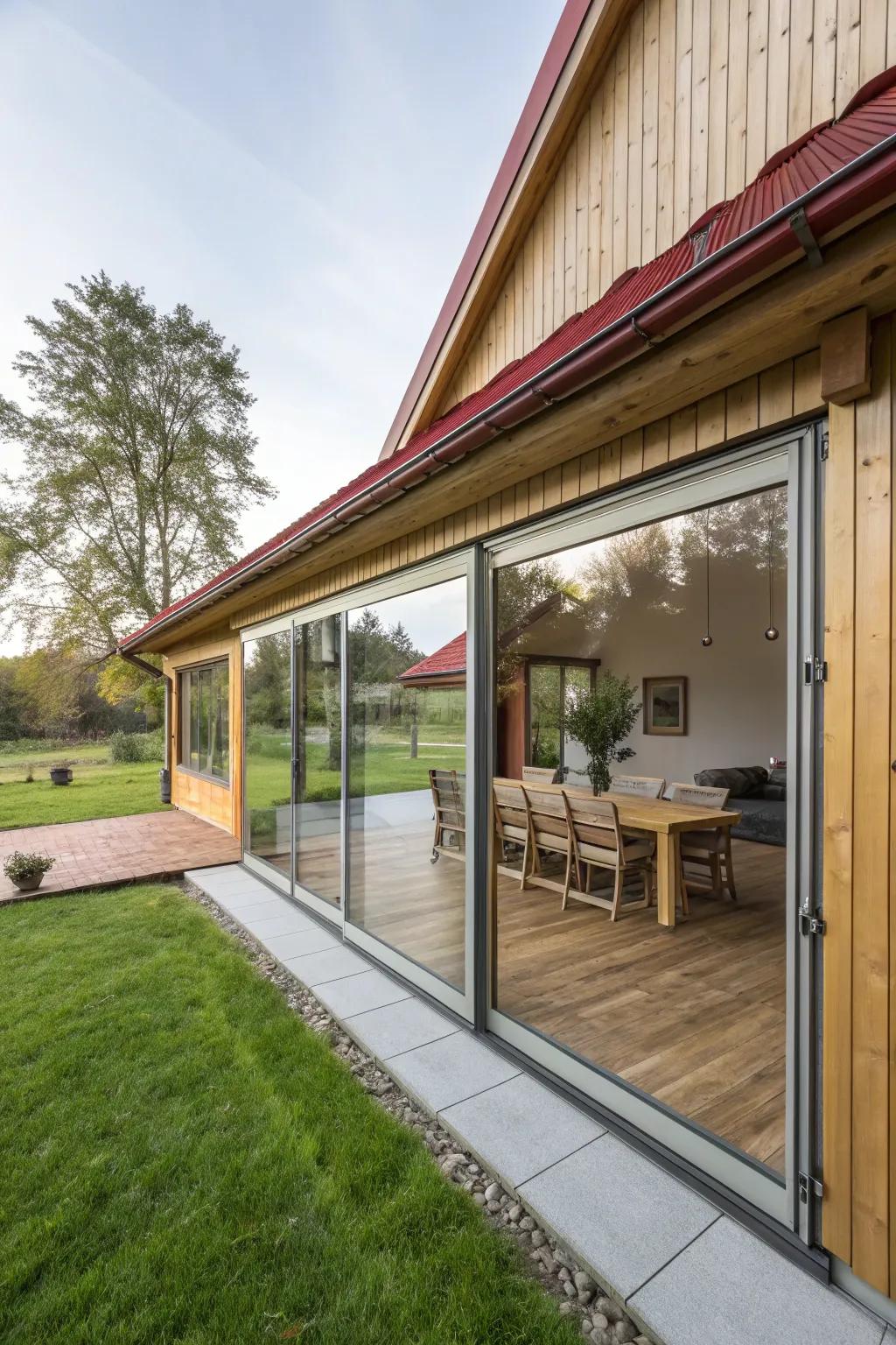 Sliding doors create a seamless indoor-outdoor flow in this ranch home.