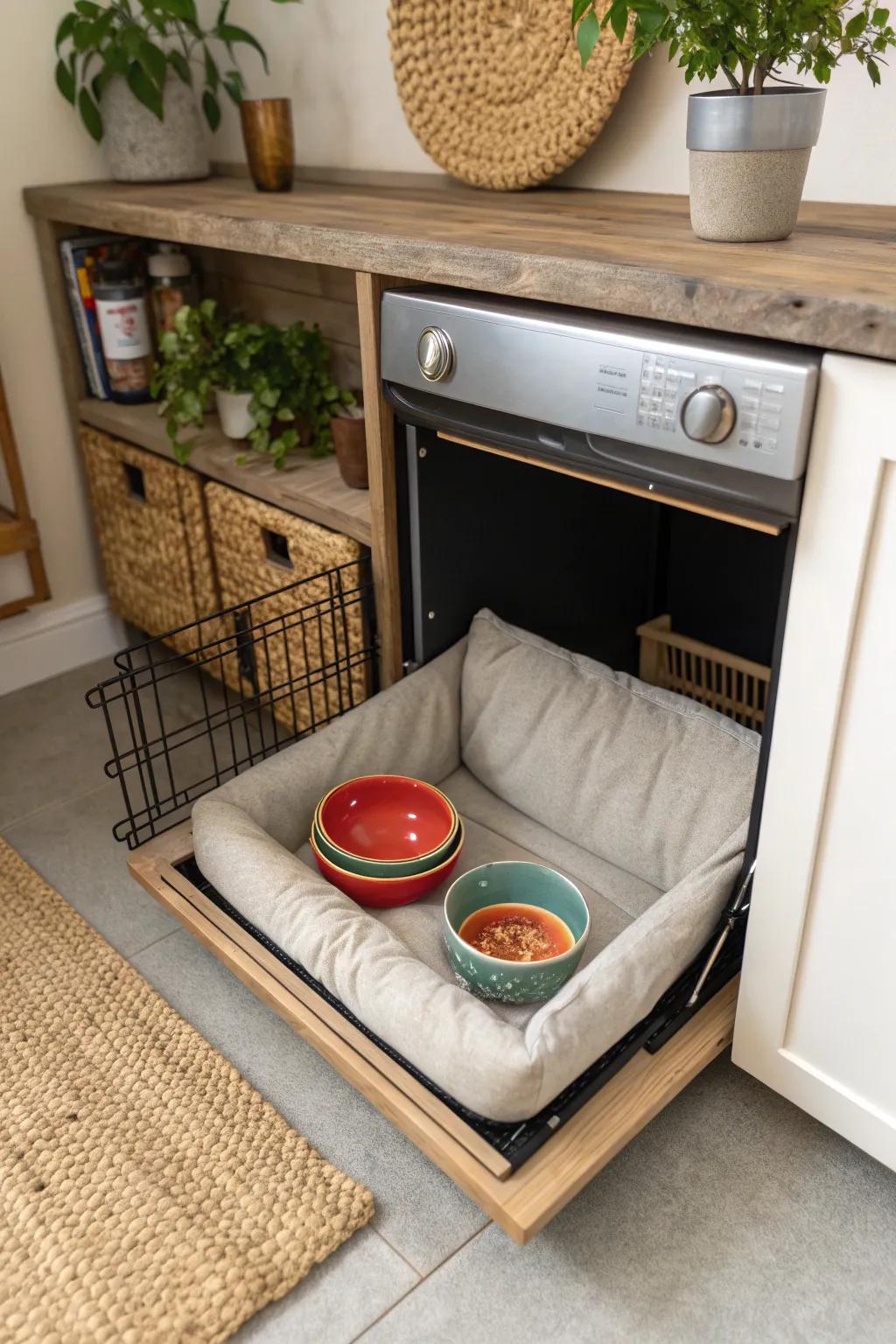 Transform your kitchen into a pet-friendly haven with this chic repurposed dishwasher space!