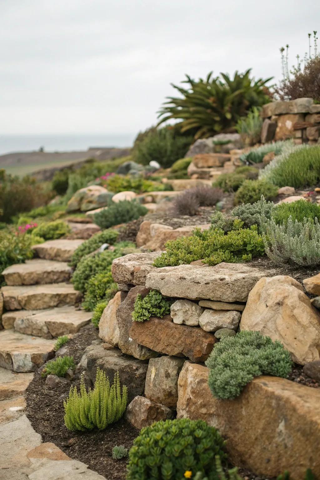 Terraced rock garden to use any natural slope to your advantage.