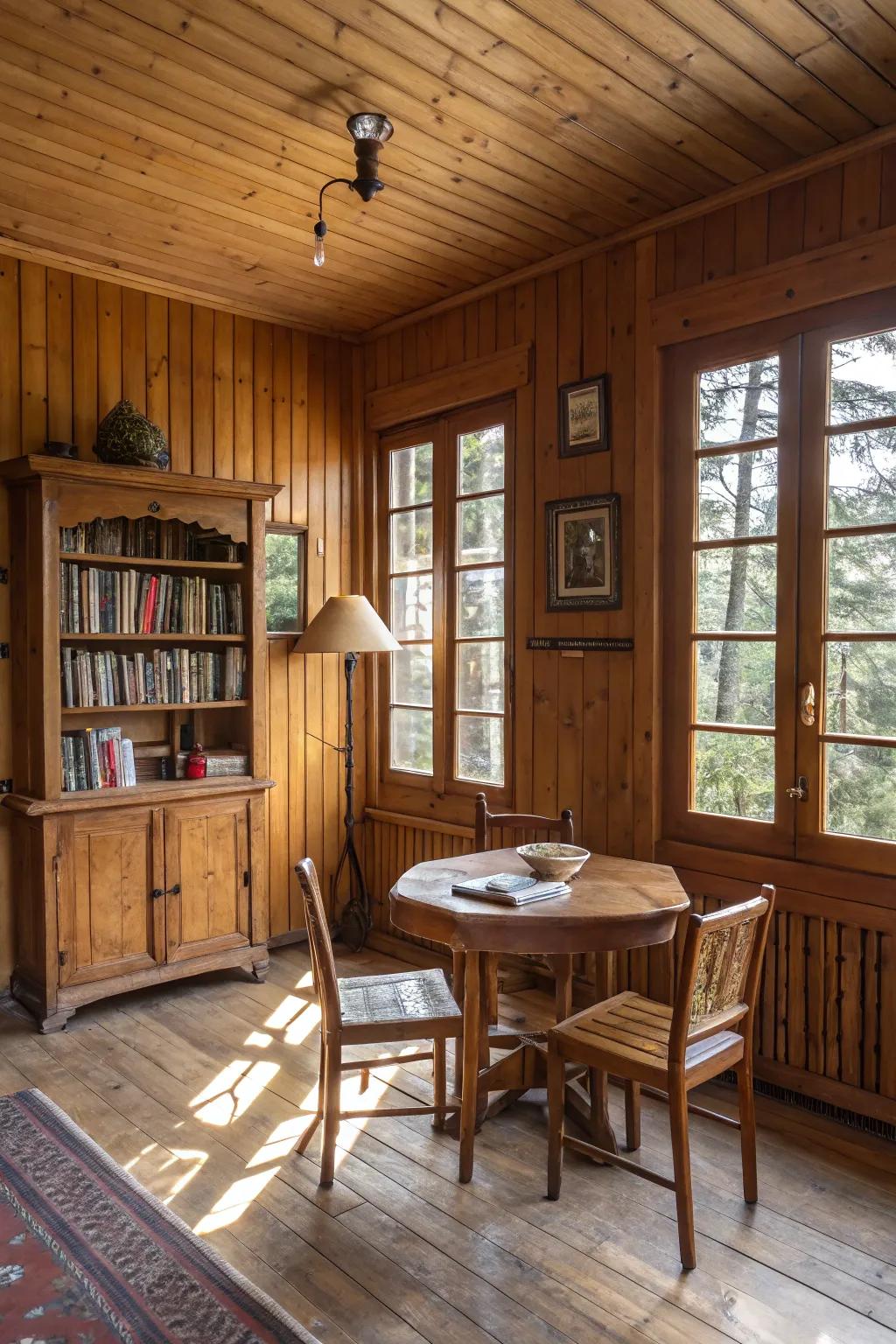 A room infused with wooden accents, creating a warm and natural ambiance.
