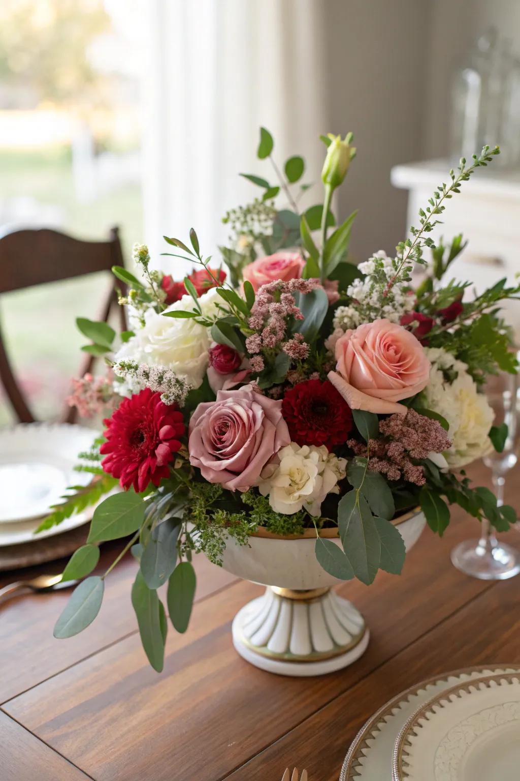 An animated blended bloom selection optimal for dining table décor.