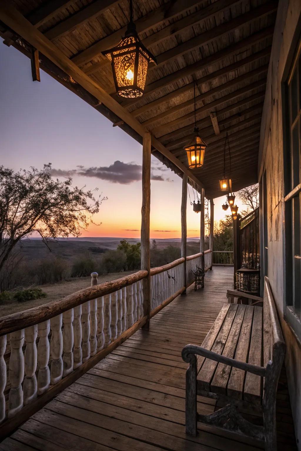Lanterns add a warm, enchanting glow to your porch.