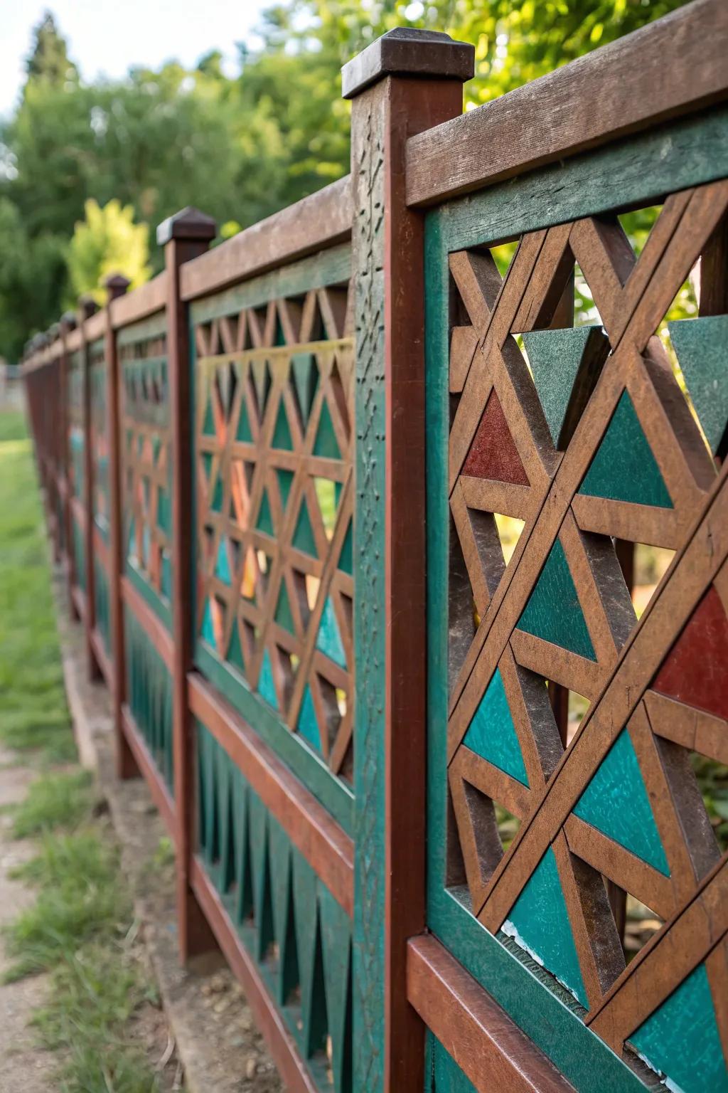 Bold and modern: A geometric masterpiece in rustic metal fencing.