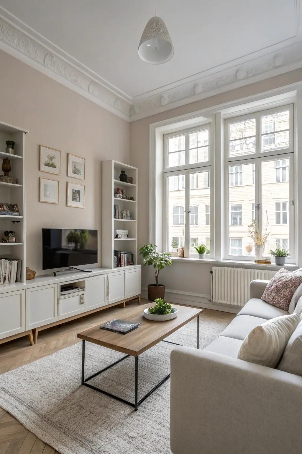 Functional furniture that blends style with practicality in a Scandinavian living room.