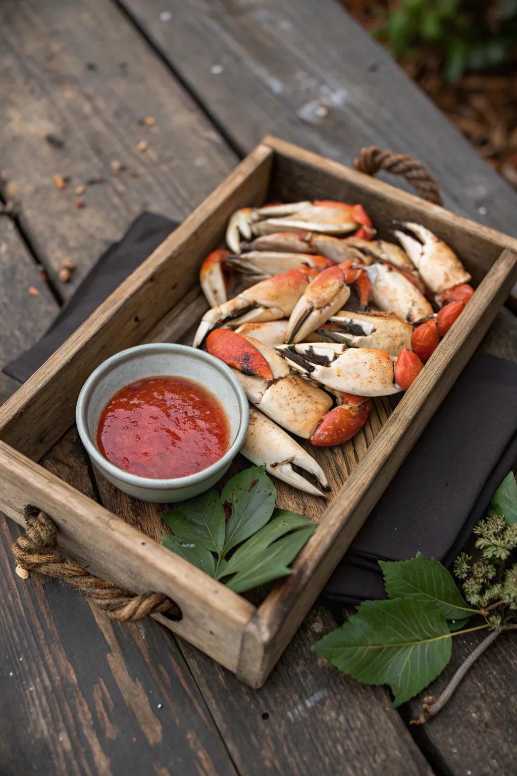 Sea snappers served with dip, an ideal picnic appetizer.