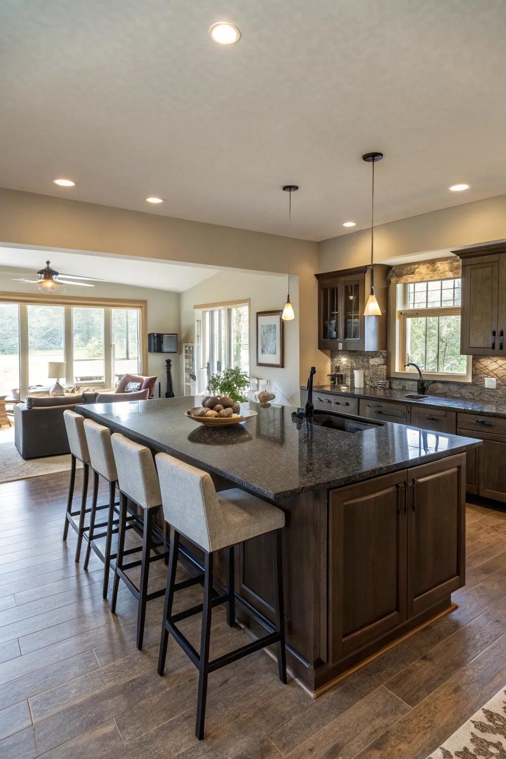 A versatile kitchen island enhances functionality and social interaction.