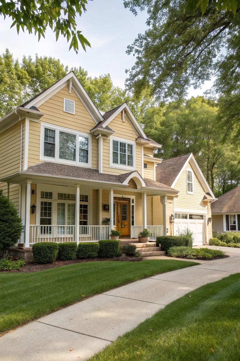 Warm neutral siding for a versatile and welcoming appearance.