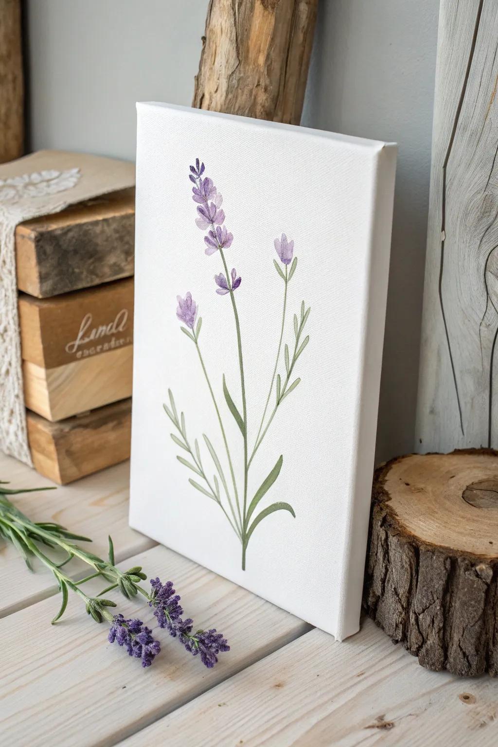 Embrace repose through the elegance encapsulated in a solitary lavender painting.