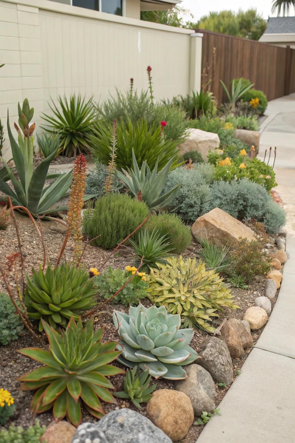 Low-maintenance plants sustain a flourishing garden effortlessly.