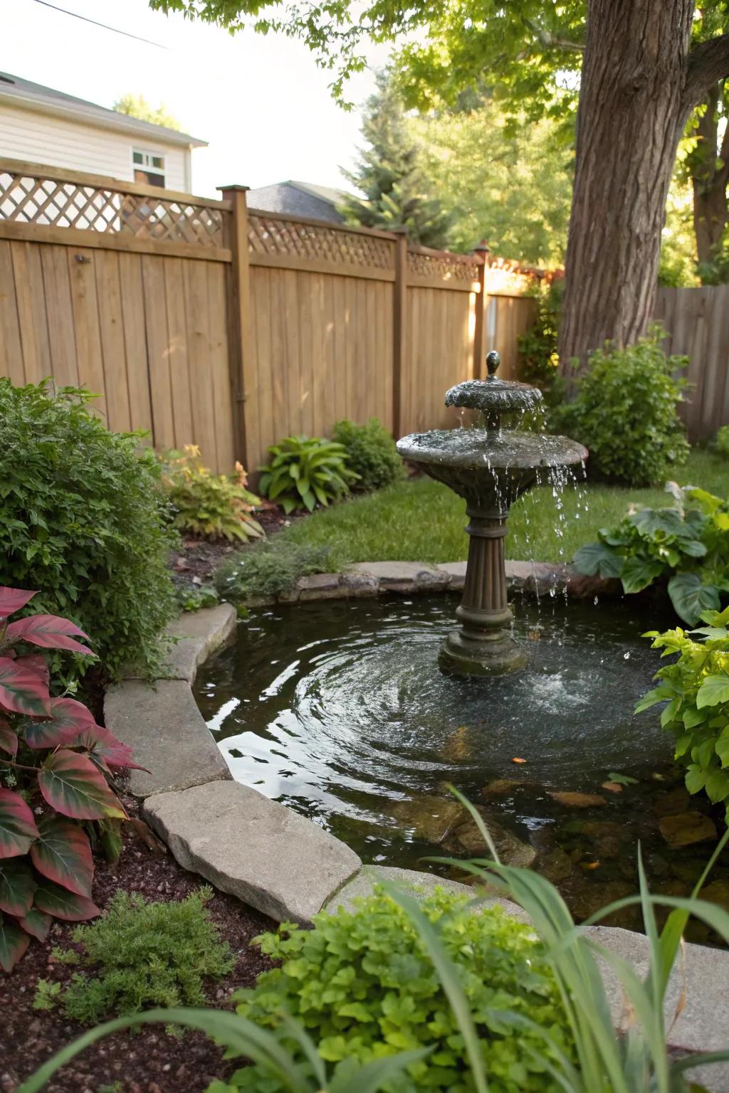 A tiny fountain gives tranquility to your backyard while also attracting wildlife.