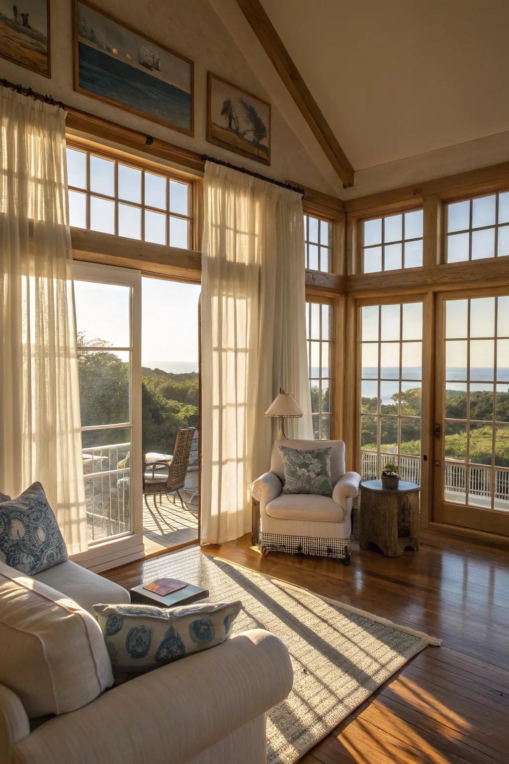 Natural light enhances the feeling of space and warmth in a Cape Cod living room.