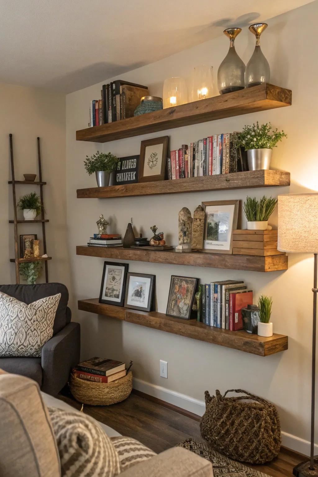 Maximize vertical space with stylish floating shelves.