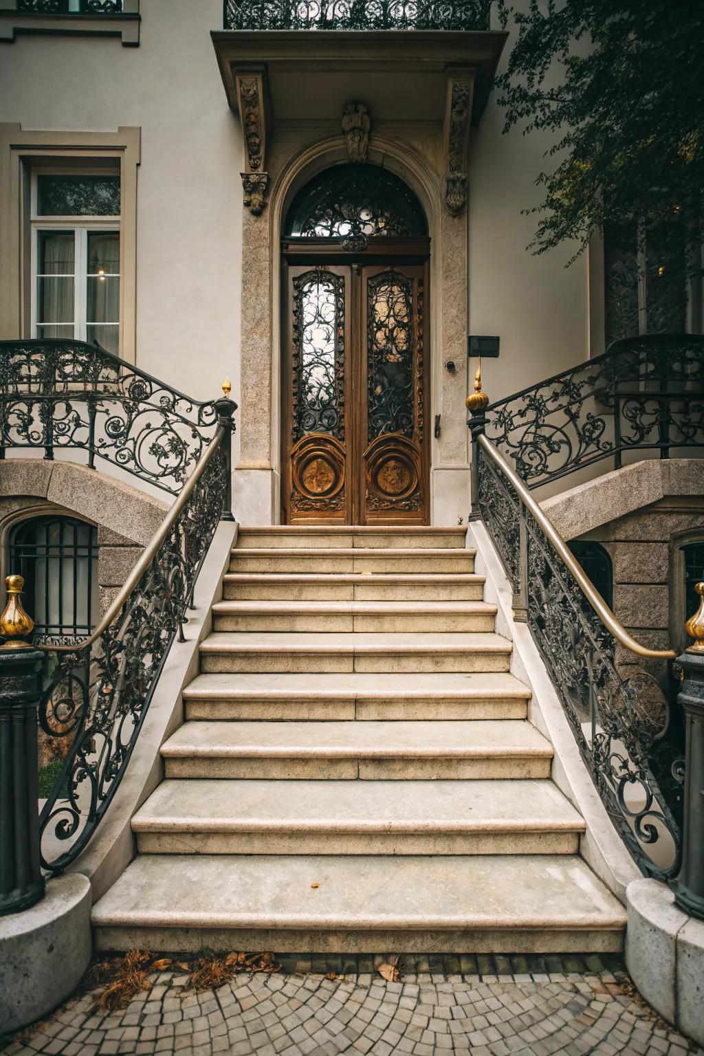 Elegant steps bring magnitude and style to a small entrance.