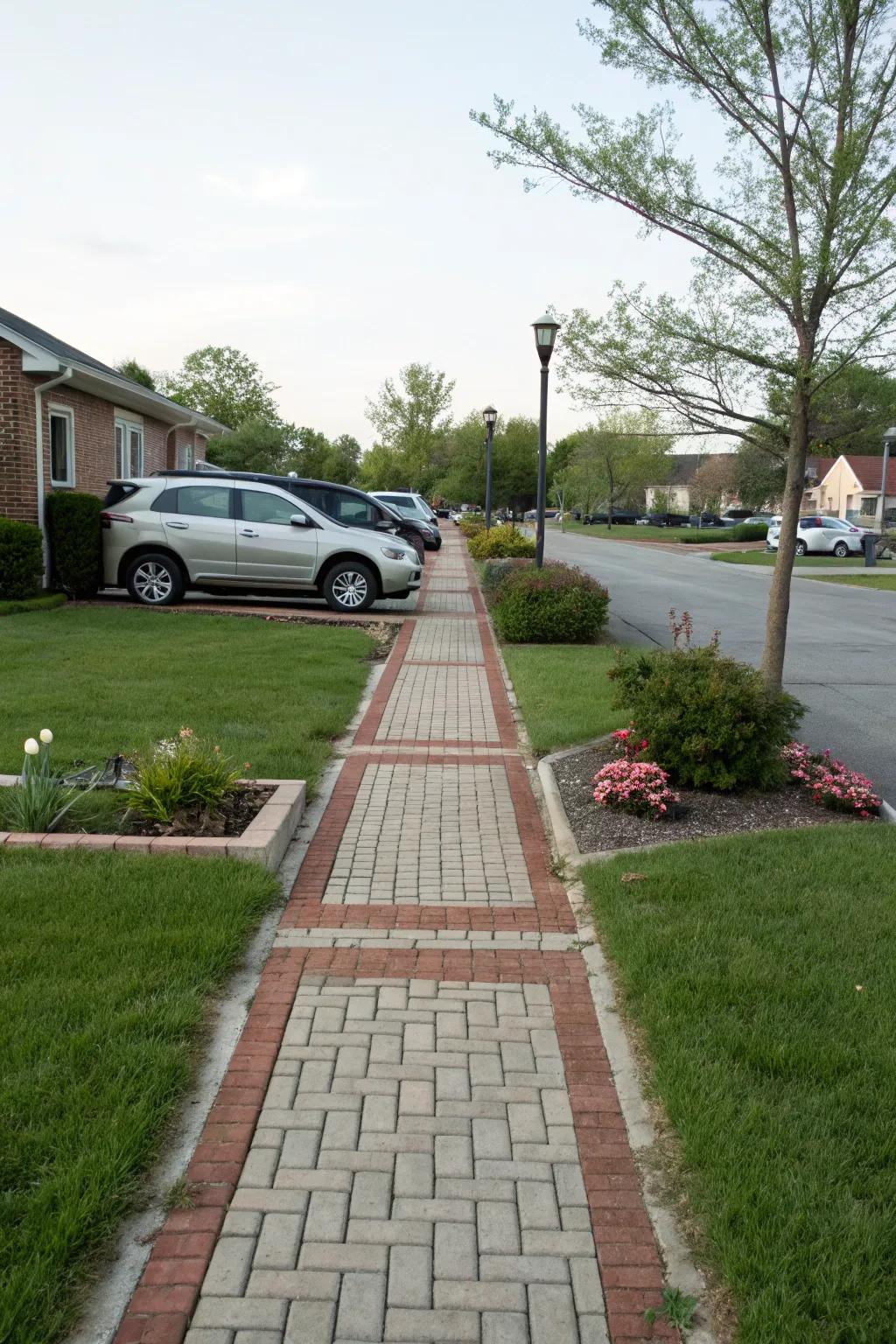 Use brick pathways to define parking and pedestrian areas.
