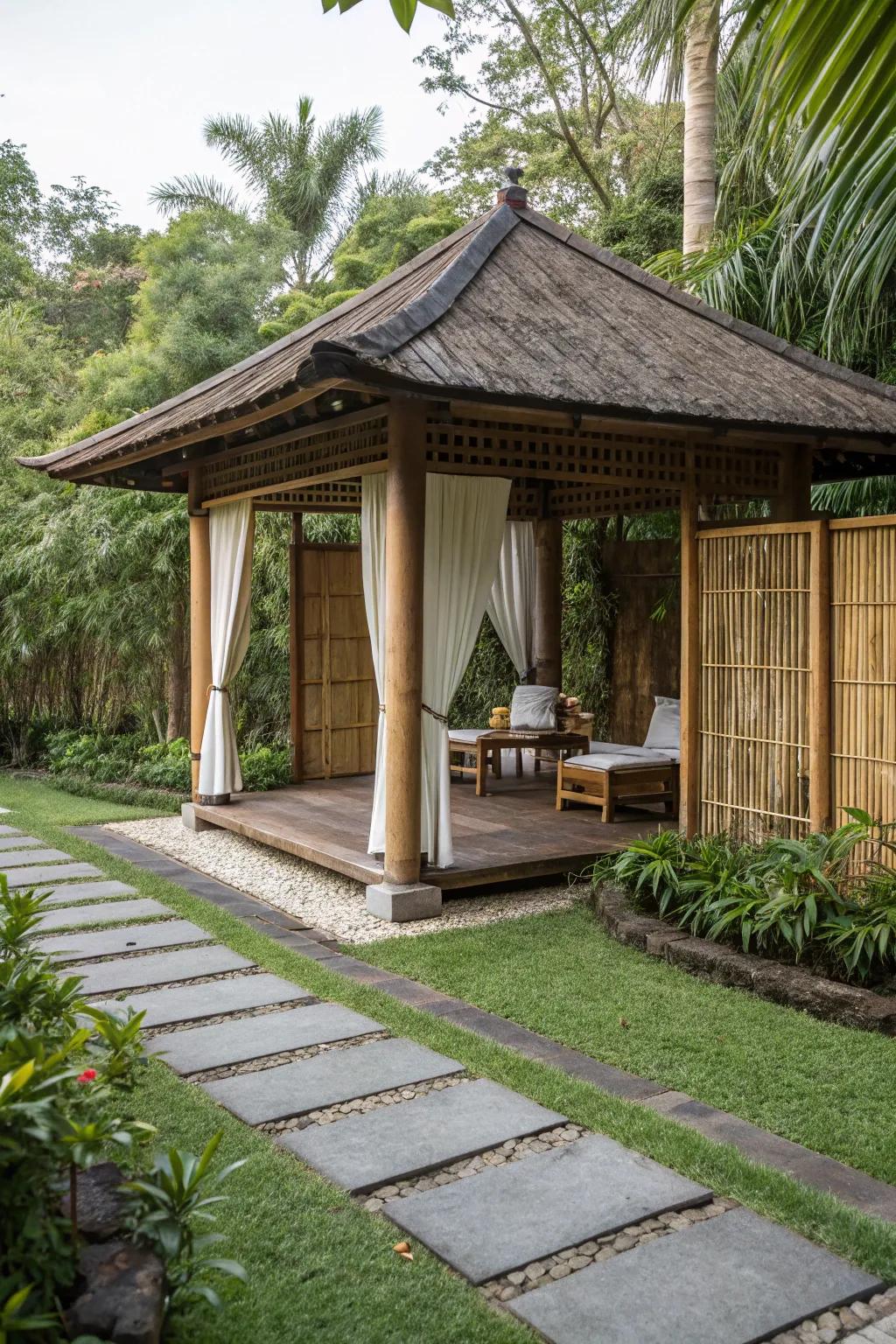 Discover serenity in a small Zen-inspired pavilion.