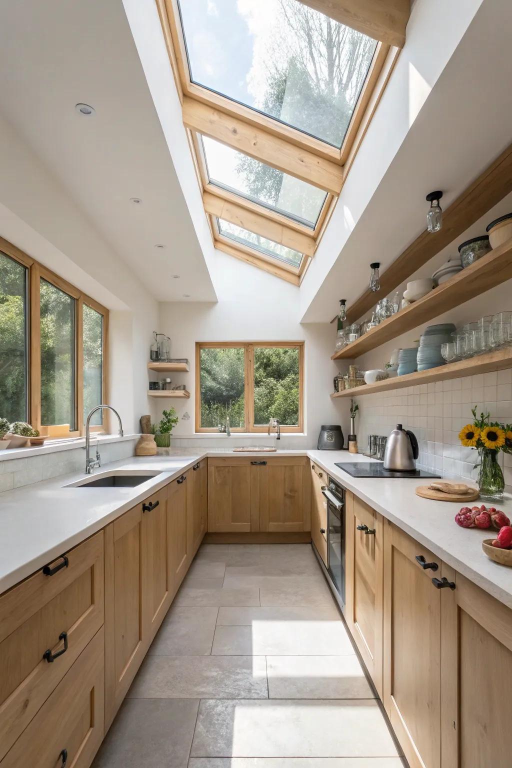 Skylights brighten small kitchens and enhance their spaciousness.