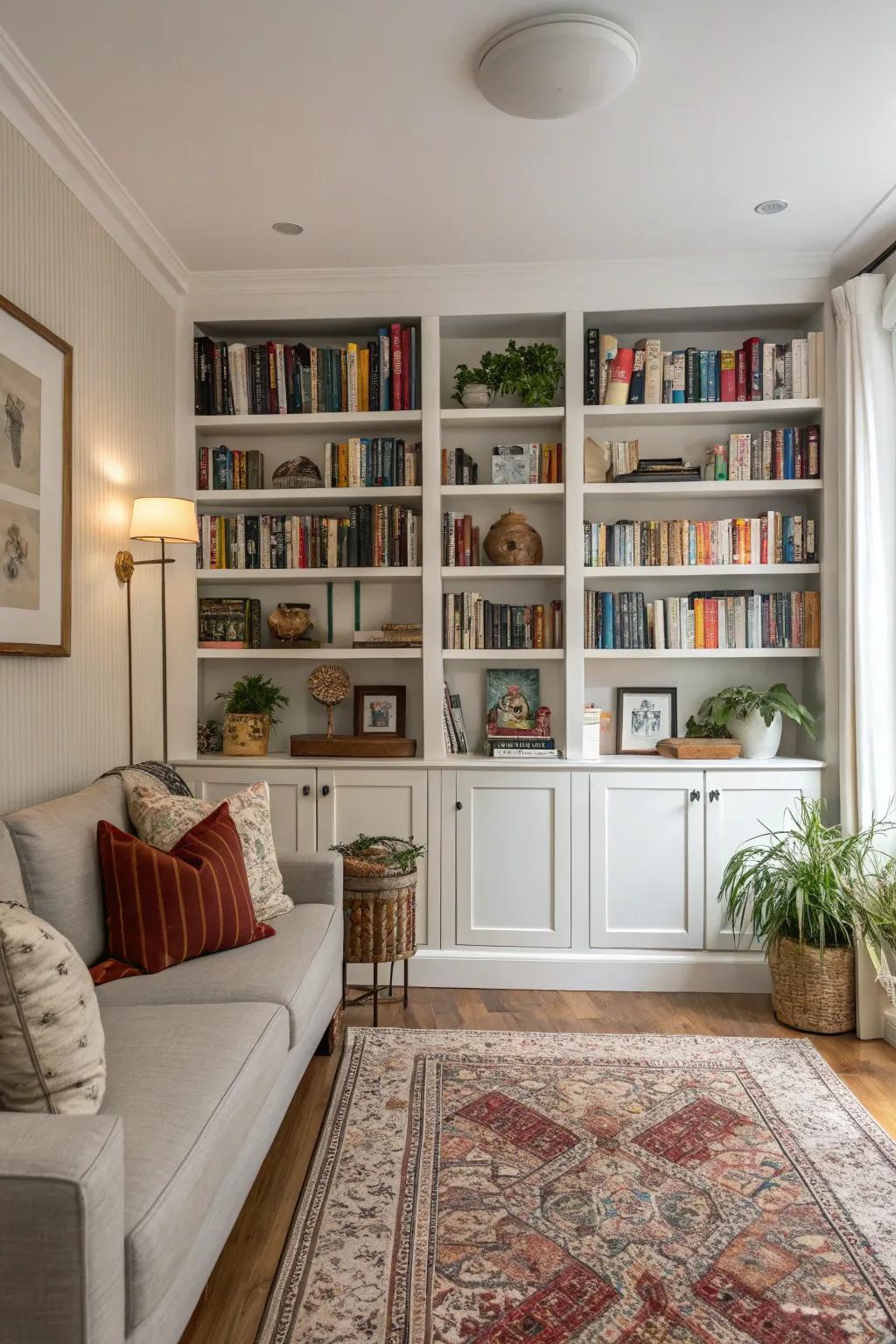 Built-in shelves introduce both storage and flair.