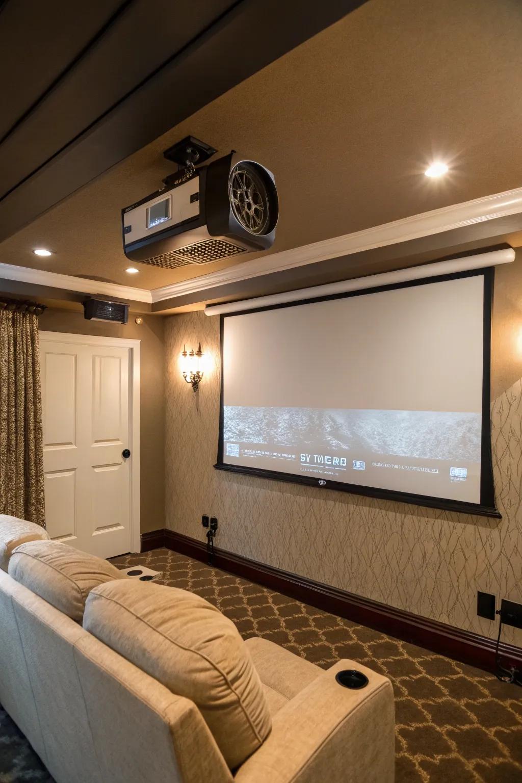 Sleek and clutter-free with wall-mounted projector.