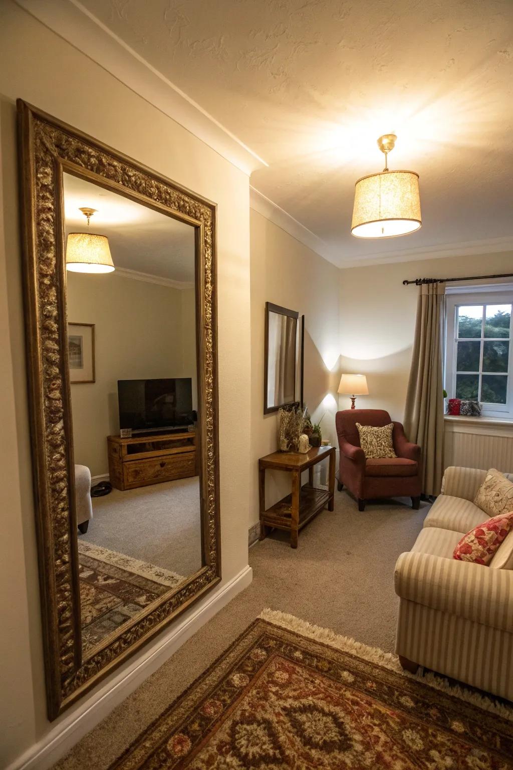 Mirrors enhance light and create a sense of depth.