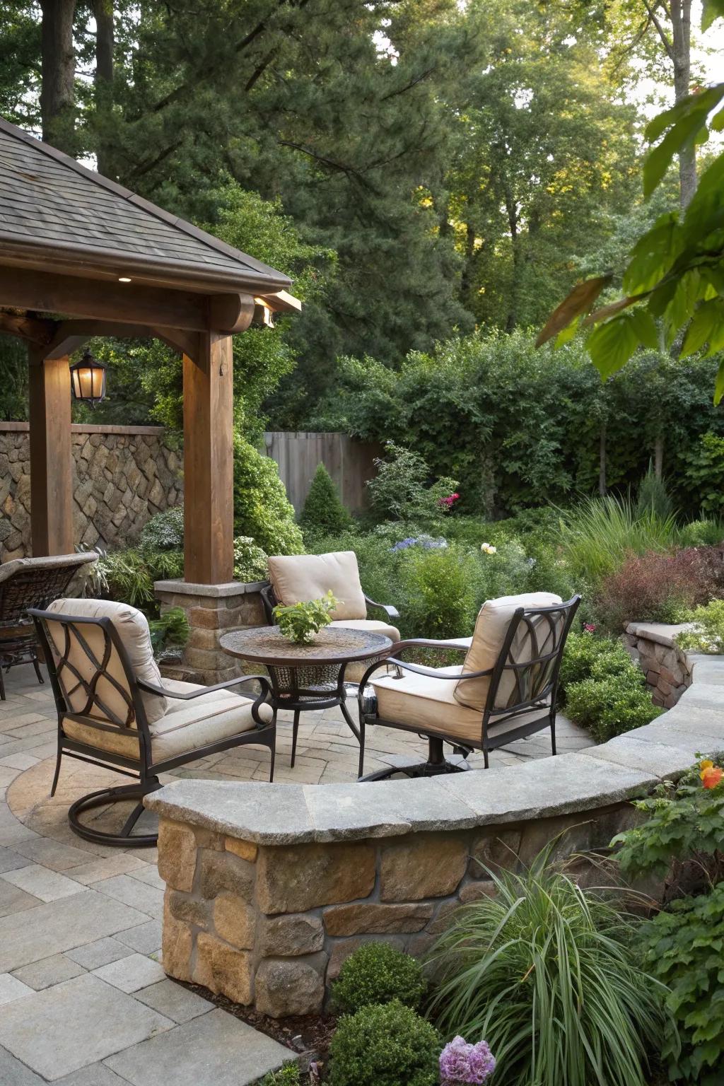 An inviting lounging zone on a rock base, perfect for unwinding.