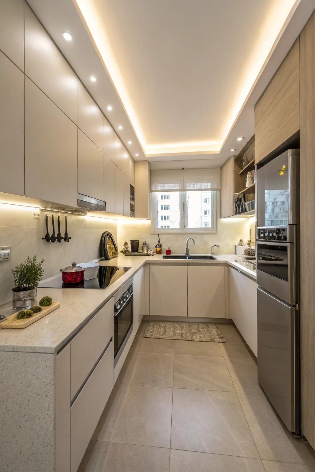 Under-cabinet lighting elevates both function and style in this kitchen.
