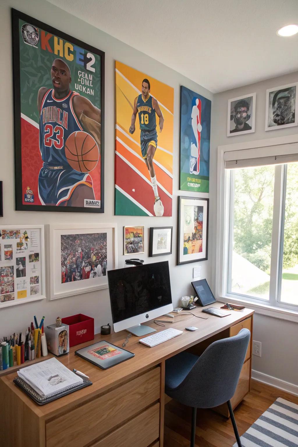 Sports art introduces sophistication and enthusiasm to your workspace.