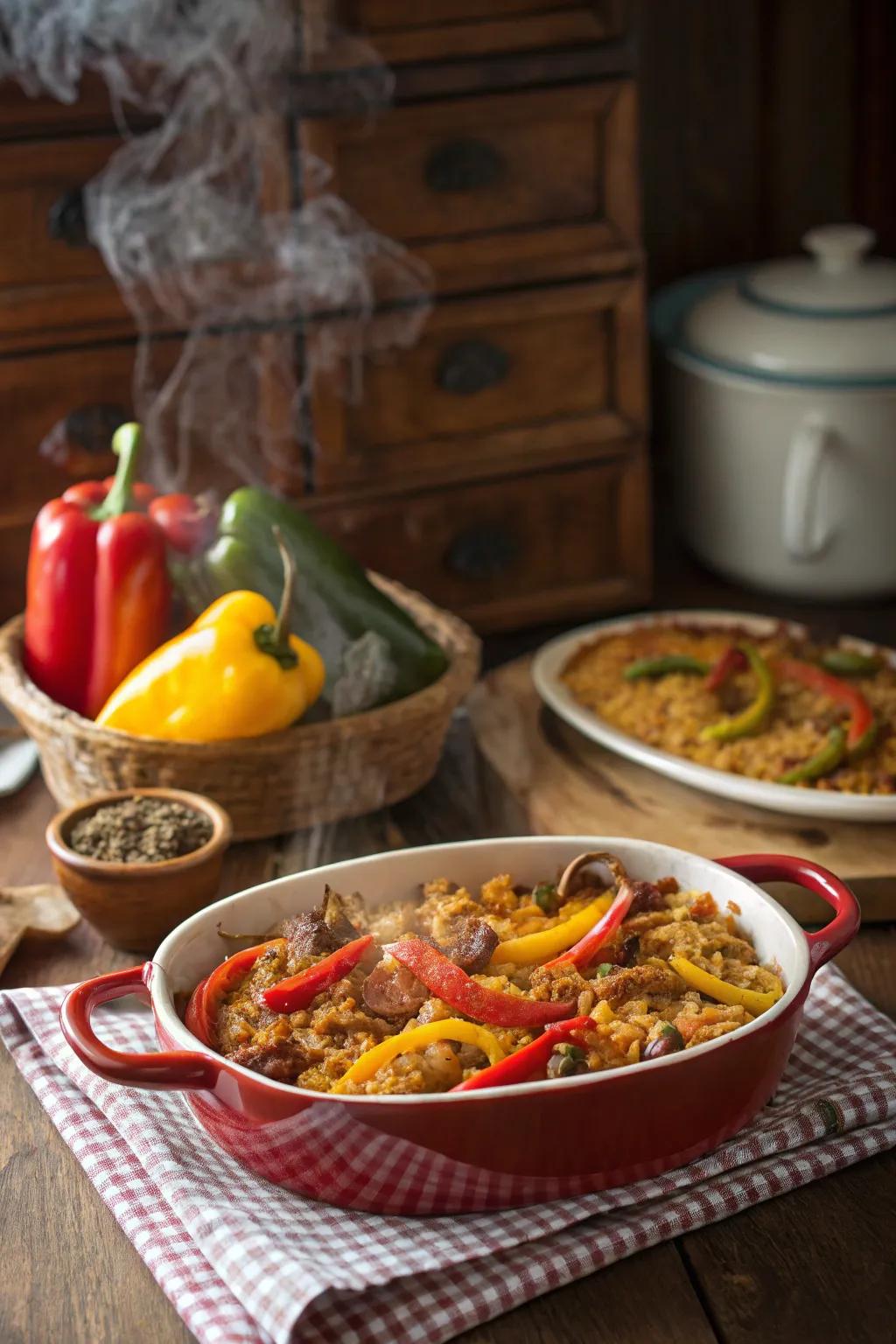 Spicy spiced meat and grain oven-baked dish for a fiery Sunday treat.