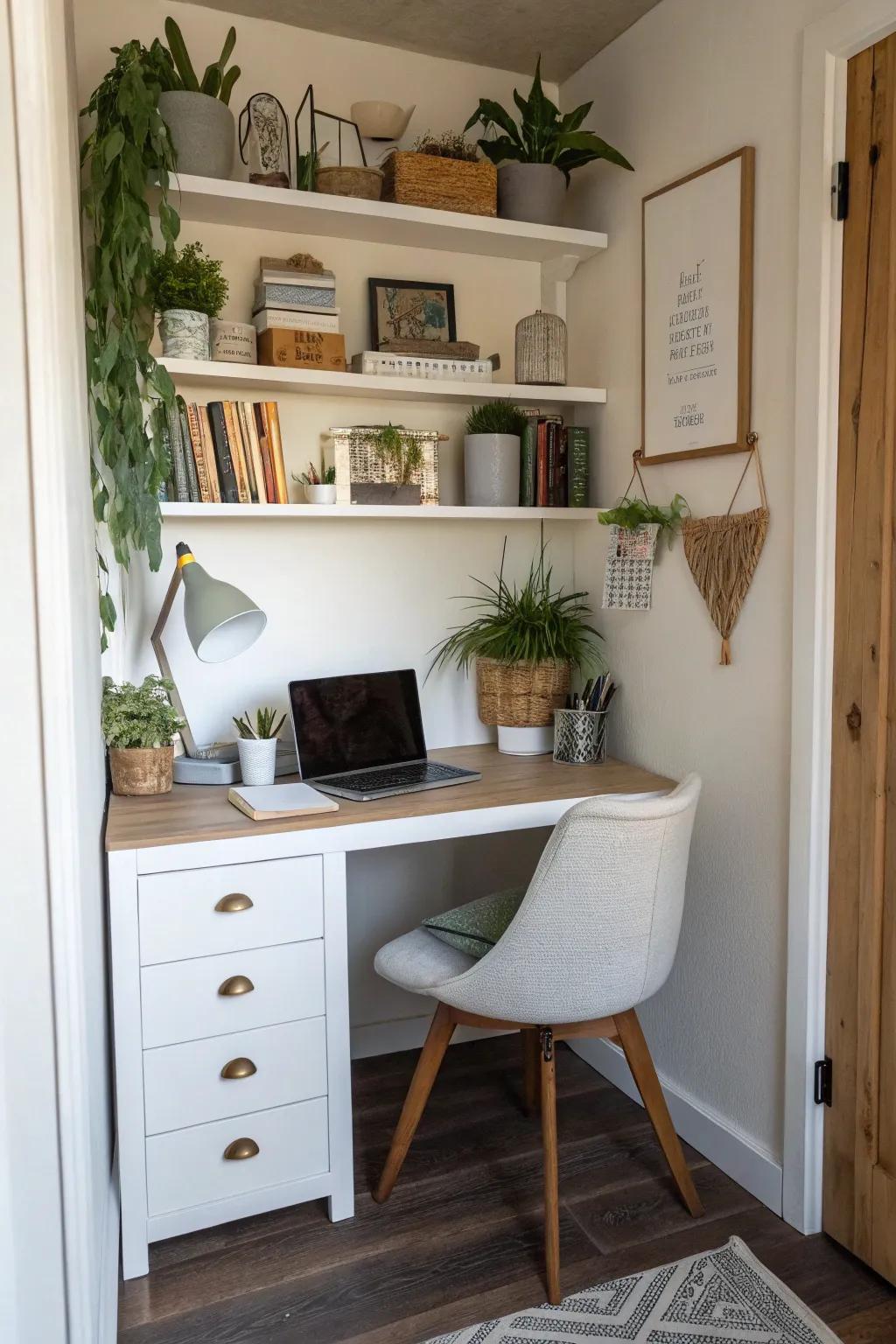 Corners can be creatively used for a useful workspace.
