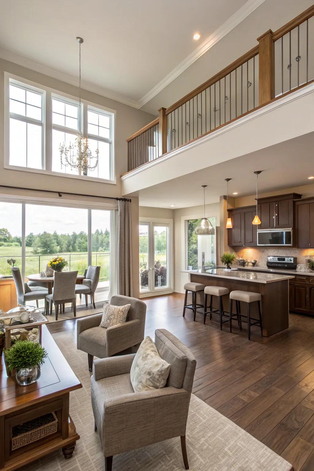 An open-plan layout enhances space and flow in a townhouse.