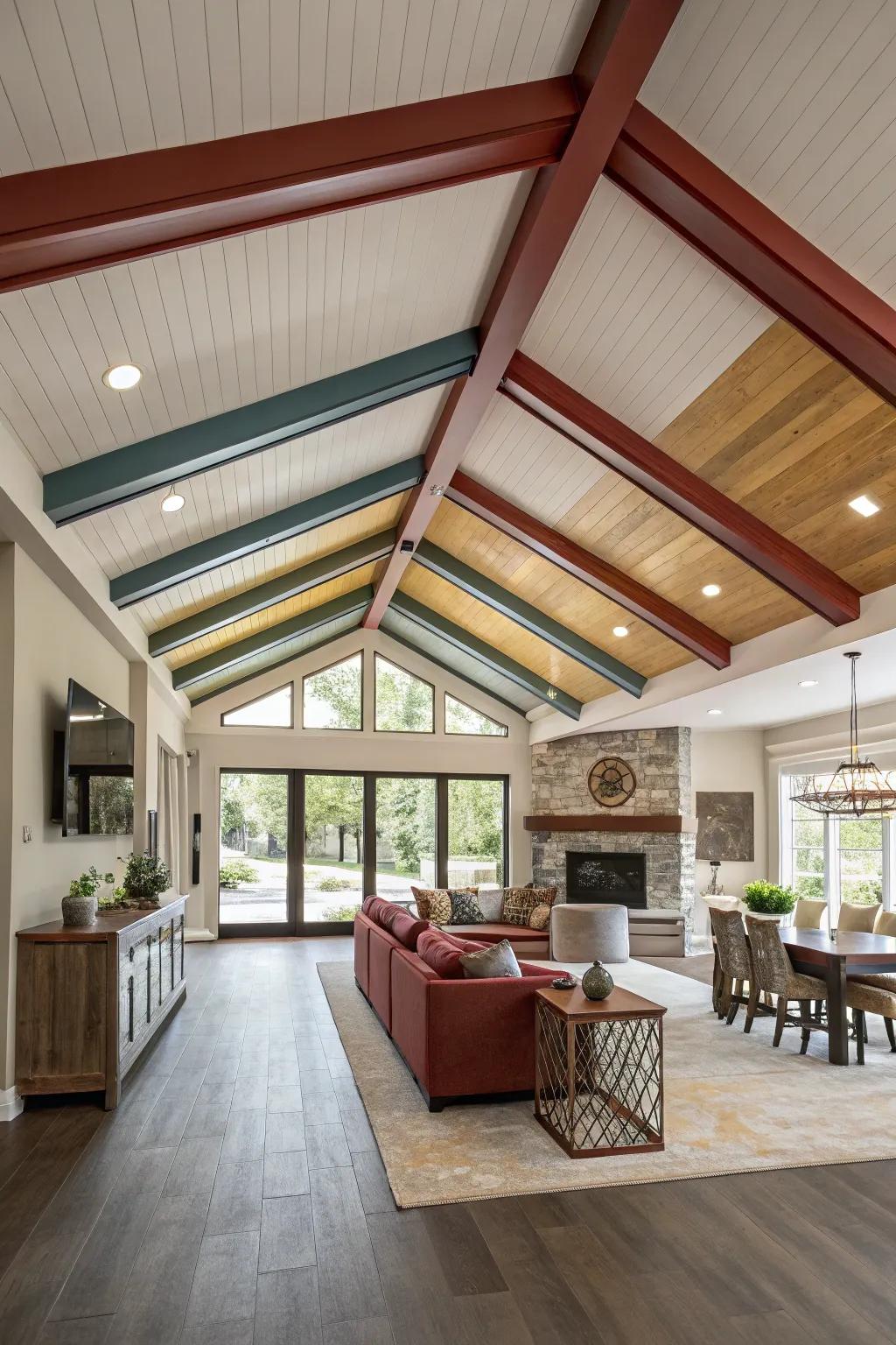 Contrasting ceiling beams give architectural interest.