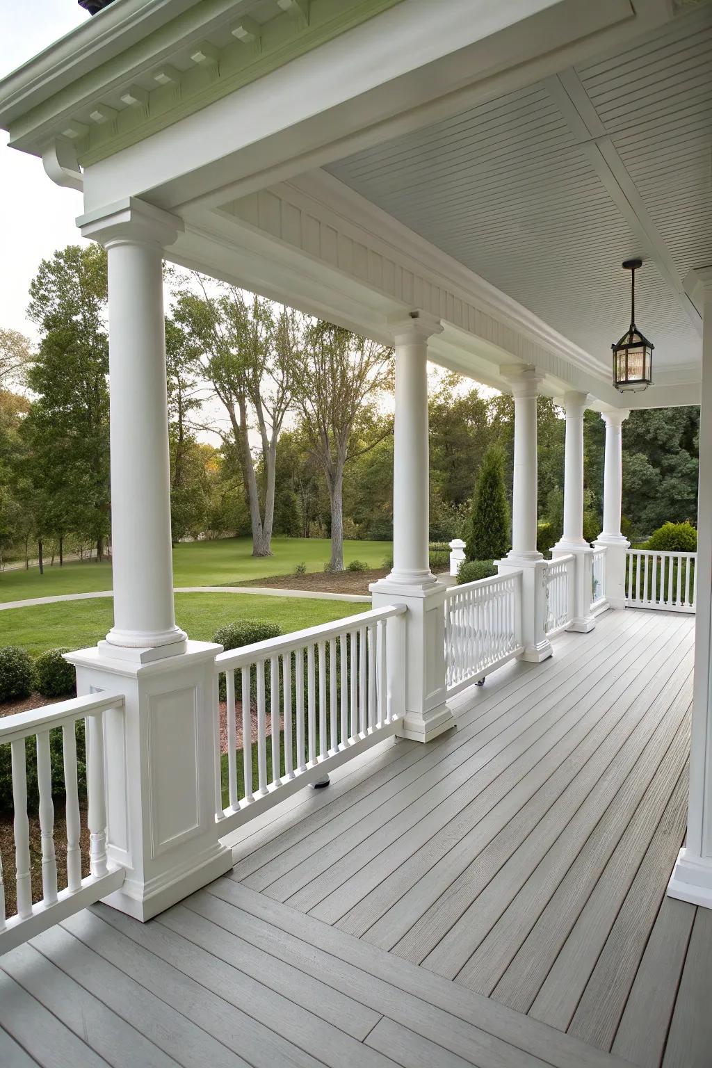 Achieve a classic look with white railings on your porch.