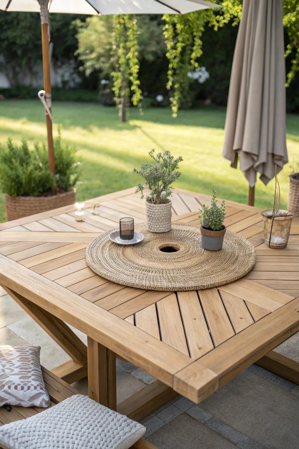 Transform your patio with a DIY touch: Craftsmanship meets creativity in this elegant wooden table makeover.