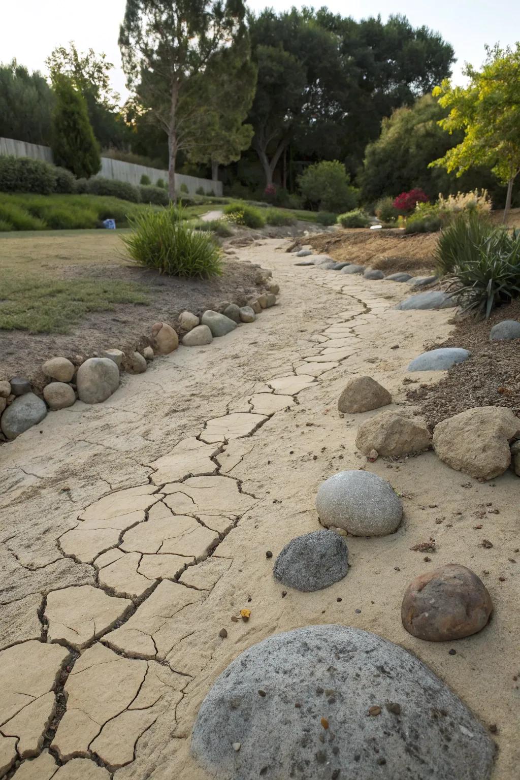 A dry riverbed adds organic flow to your garden.