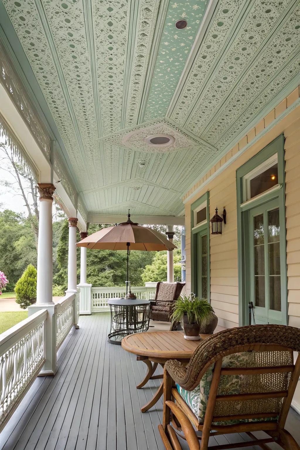 Classic charm with a painted beadboard ceiling.