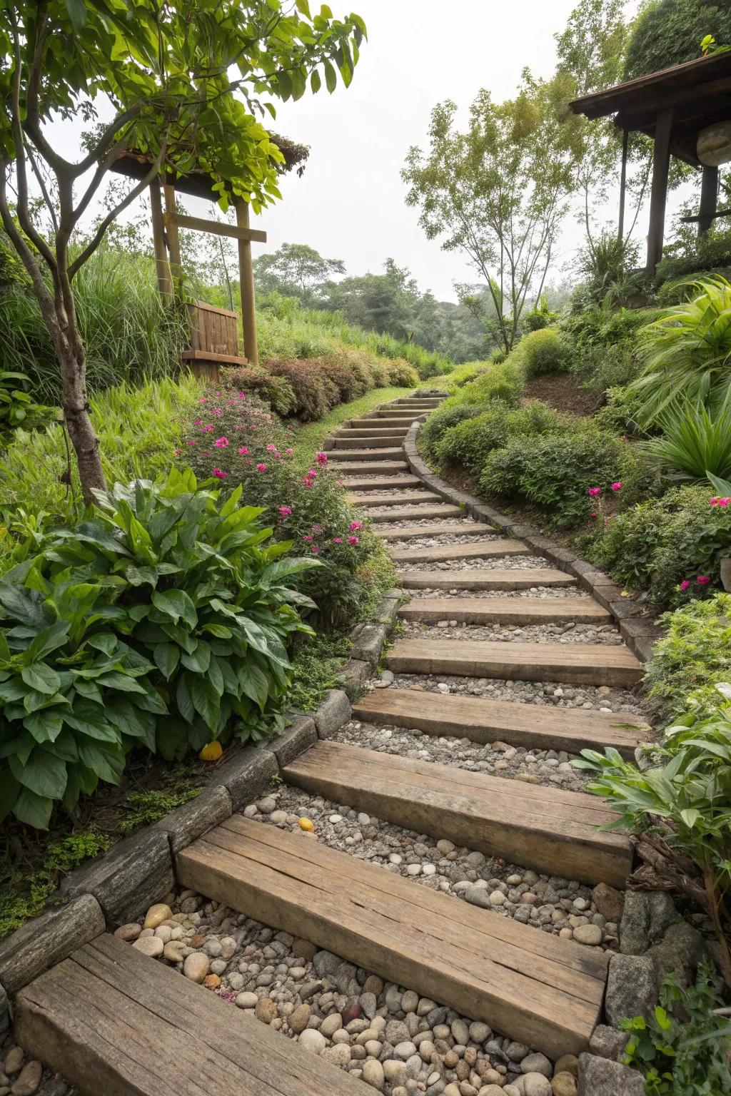 Elevated tiers contribute a theatrical touch to any garden walkway.