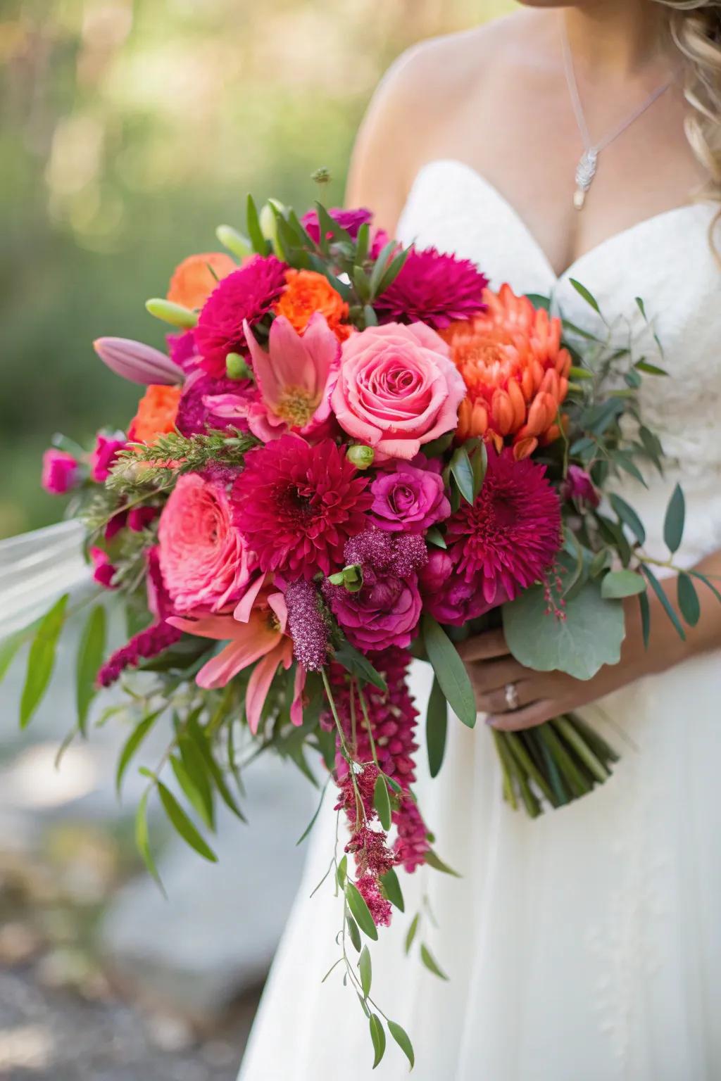 An energetic bouquet showcasing striking pink and coral hues