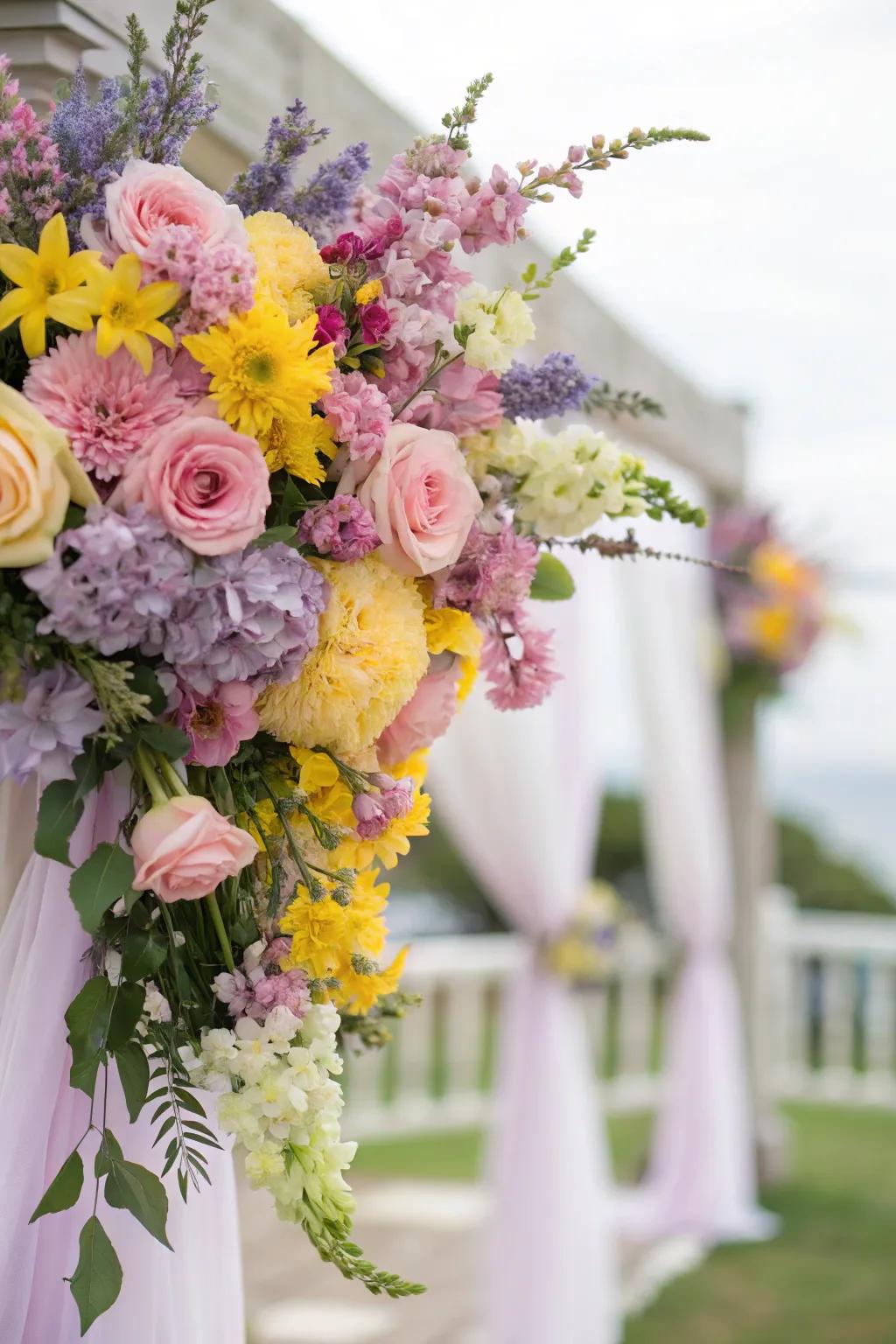 A lively assortment of both vivid and delicate flowers, producing a captivating design with rich color variants.