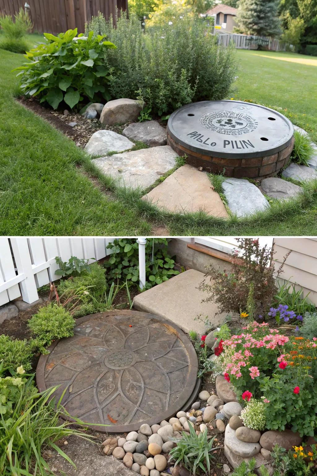 Witness the magic of transformation as a well cover blends into its surroundings.