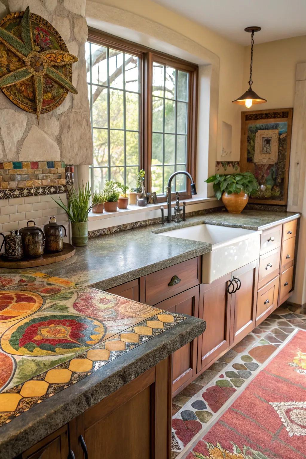 Exotic stone countertops transform your kitchen into a work of art.