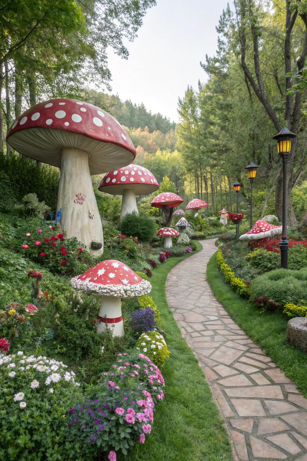 Toadstool embellishments infuse an ethereal flourish into any garden.