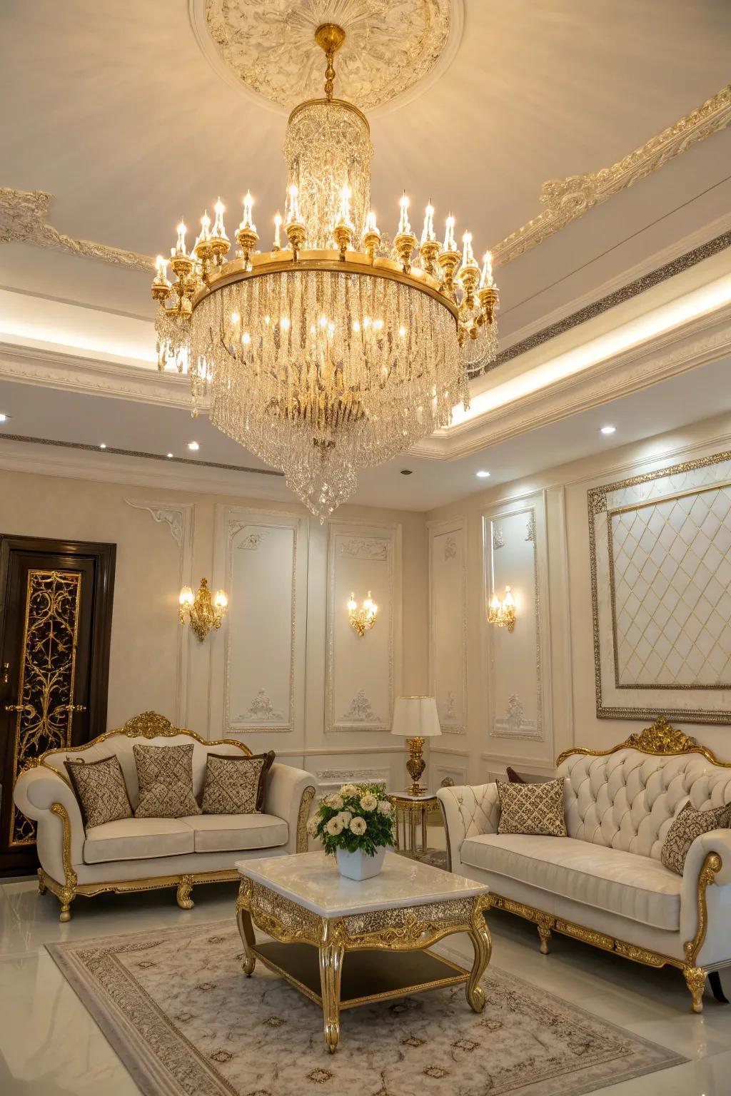Gold lighting fixtures illuminate with elegance and style.