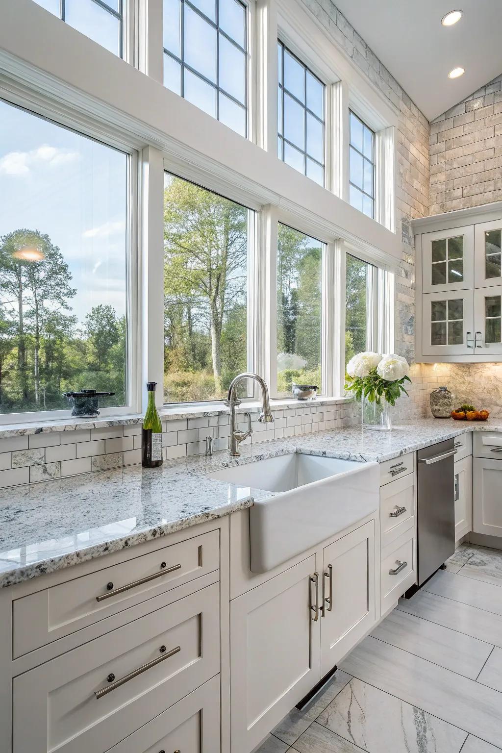 Crystal ceramics propose a contemporary twist to the traditional quartz backsplash.