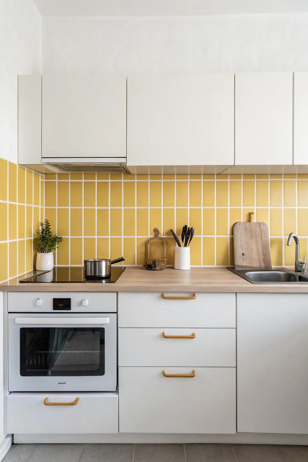 A hint of yellow adds a cheerful touch to this minimalist kitchen.