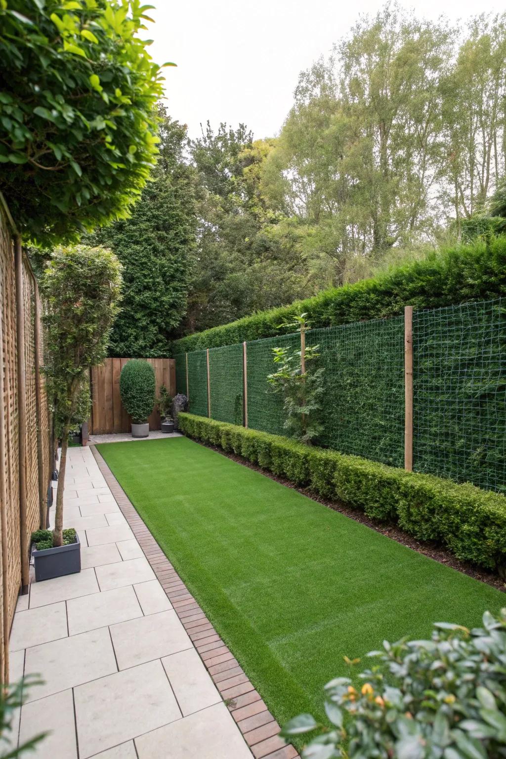 Your own secret oasis featuring synthetic turf and screens.