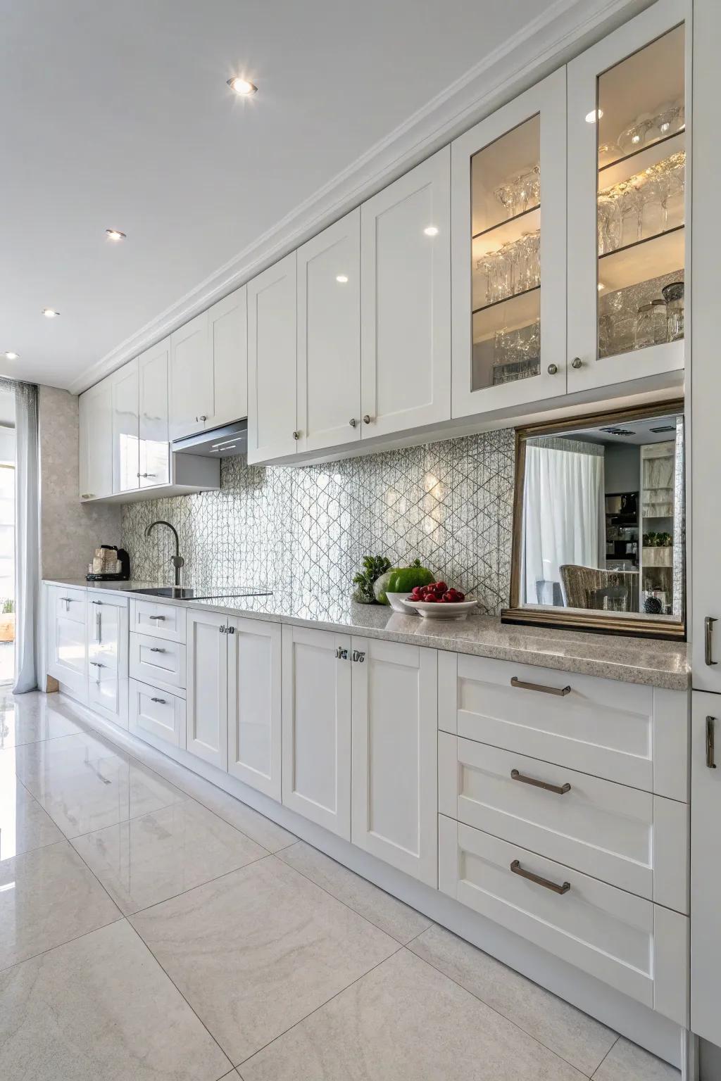 Reflective panes amplify brightness and space.