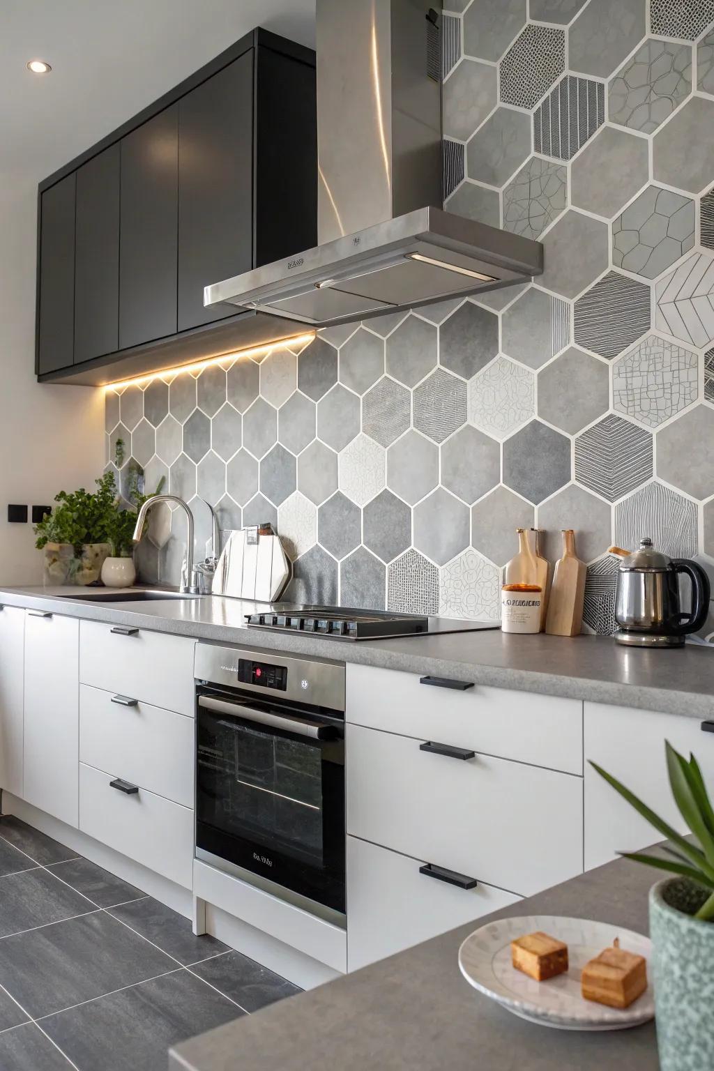 Six-sided pieces introduce a contemporary geometric element to any cooking space.