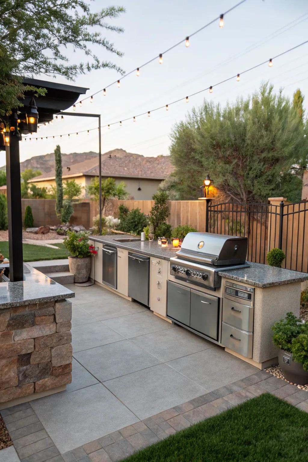 Cook and entertain outdoors with a functional kitchen space.